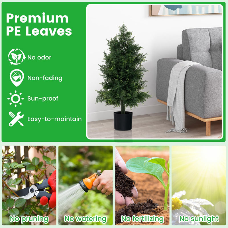 Load image into Gallery viewer, Goplus 31.5&#39;&#39; Artificial Cedar Topiary Trees for Outdoors, Potted Fake Cypress Trees with Cement Plastic Pot
