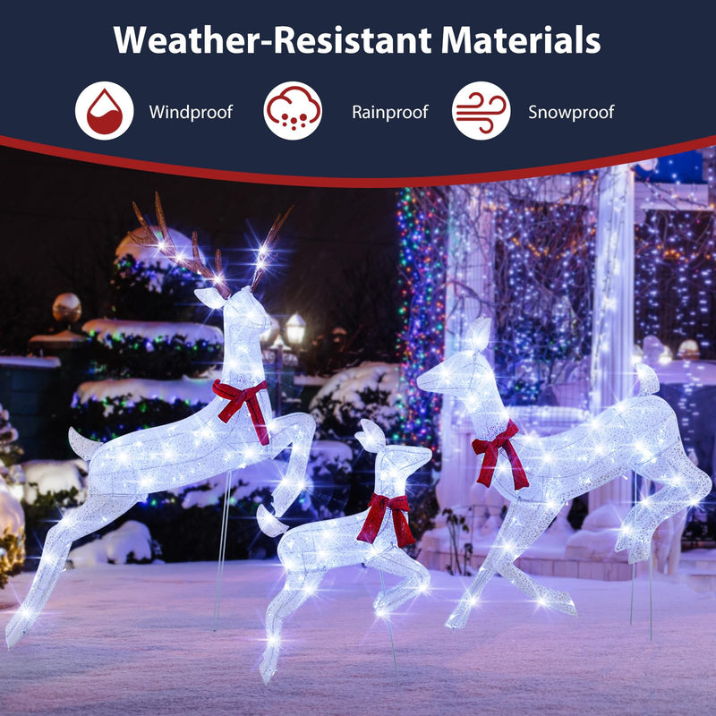 Load image into Gallery viewer, Goplus 3-Piece Large Lighted Christmas Reindeer Family, Light up Xmas Decorations w/255 LED Lights &amp; Scarves
