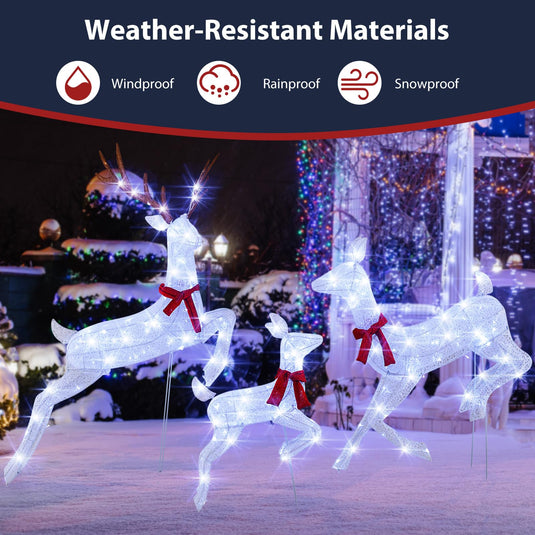 Goplus 3-Piece Large Lighted Christmas Reindeer Family, Light up Xmas Decorations w/255 LED Lights & Scarves