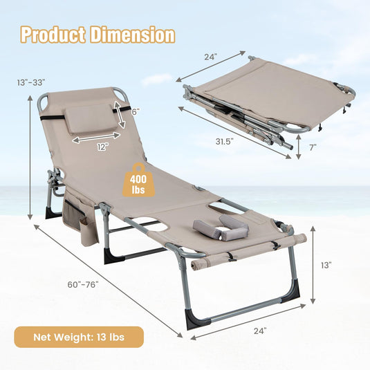 Goplus Lounge Chairs for Outside, 5-Position Tanning Chair w/Face & Arm Hole