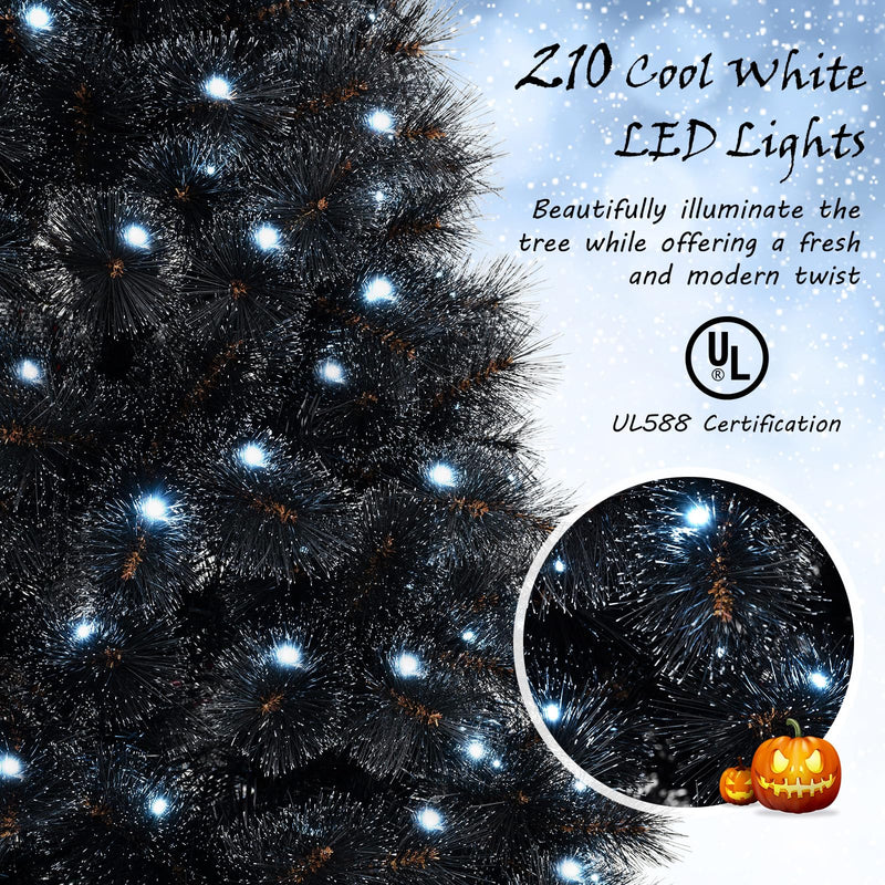 Load image into Gallery viewer, Goplus 6/7/8 ft Pre-Lit Black Halloween Christmas Tree, Artificial Hinged Xmas Full Tree with 362/572/860 Pine Needles &amp; PVC Branch Tips
