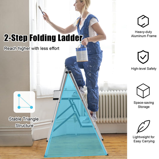Goplus 2-Step Ladder, Aluminum Folding Step Stool, Load up to 330 LBS