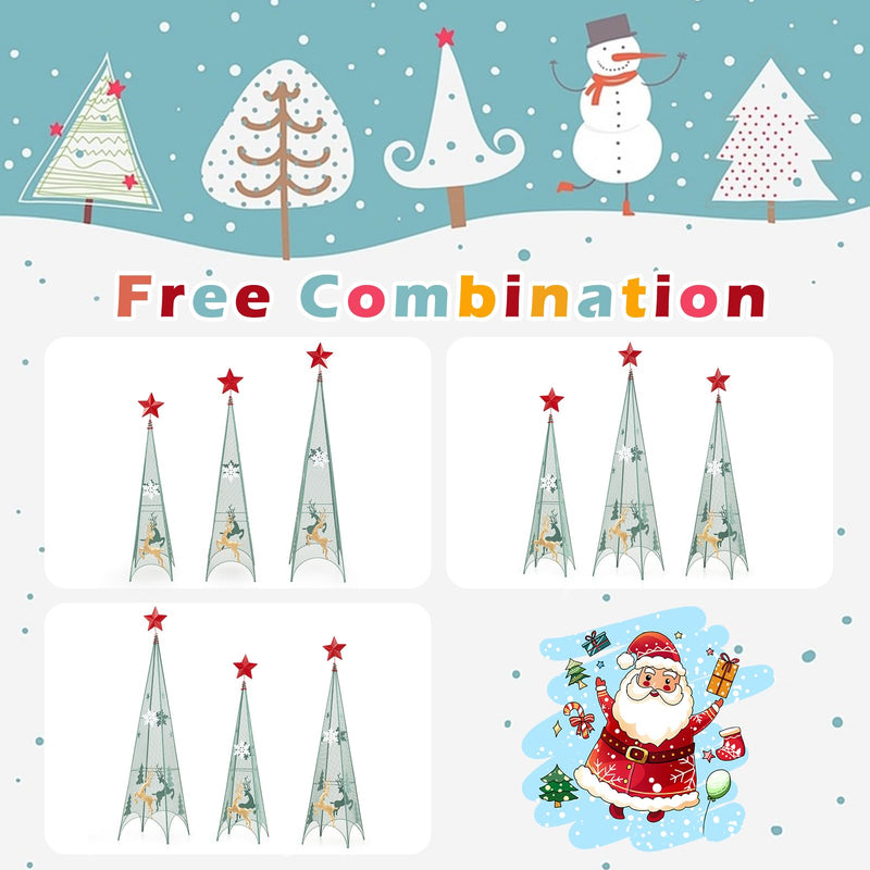 Load image into Gallery viewer, Goplus Set of 3 Tower Shaped Christmas Trees (3ft/3.5ft/4ft), Artificial Xmas Metal Trees with Removable Star Toppers &amp; Reindeer
