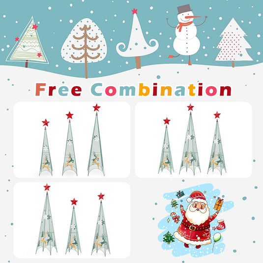 Goplus Set of 3 Tower Shaped Christmas Trees (3ft/3.5ft/4ft), Artificial Xmas Metal Trees with Removable Star Toppers & Reindeer