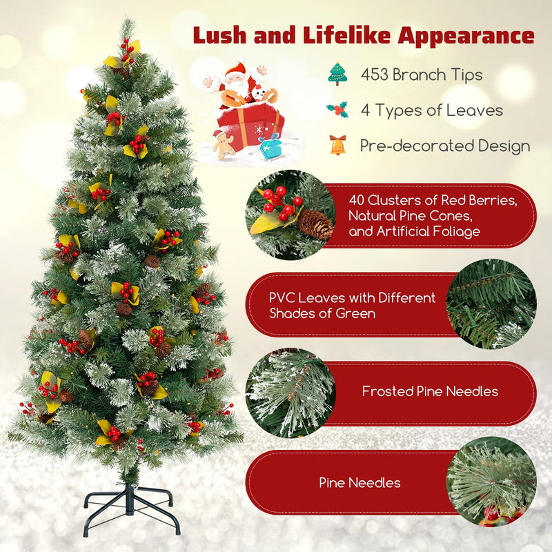 Load image into Gallery viewer, Goplus 5ft Pre-Lit Artificial Christmas Tree, Hinged Xmas Tree with 453 PVC &amp; Pine Needles
