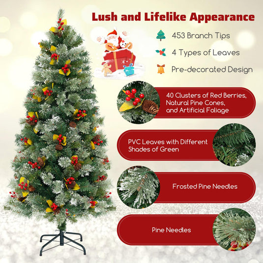 Goplus 5ft Pre-Lit Artificial Christmas Tree, Hinged Xmas Tree with 453 PVC & Pine Needles