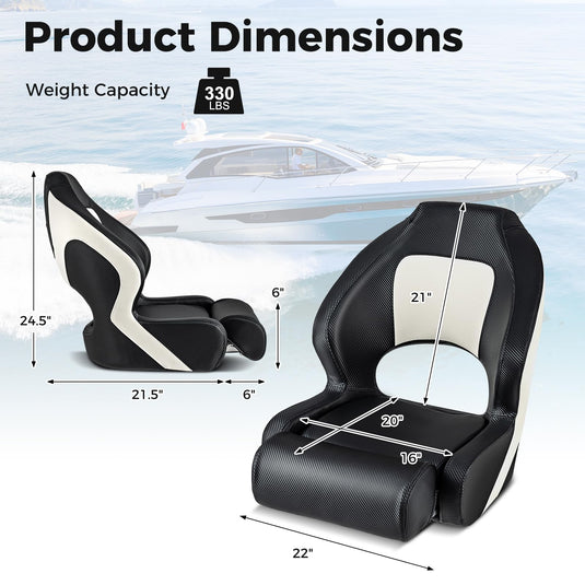 Goplus Sports Flip Up Boat Seat, Captain Bucket Seat w/Thick Sponge Bolster & Waterproof PVC Leather Upholstery