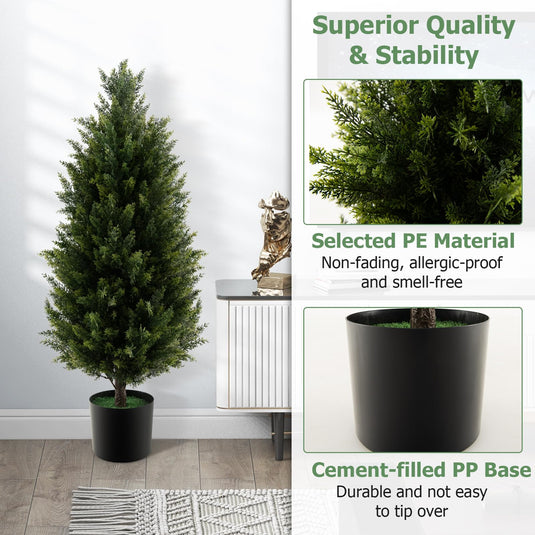 Goplus 3FT Artificial Topiary Cedar Tree, Faux Potted Plants Artificial Cypress Tree with Cement Plastic Pot