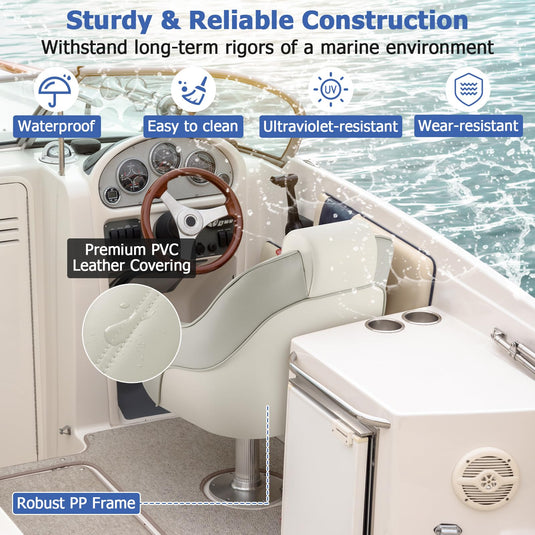 Goplus Captain Bucket Seat, Pontoon Boat Seats w/Waterproof PVC Leather & Thick Sponge Padding