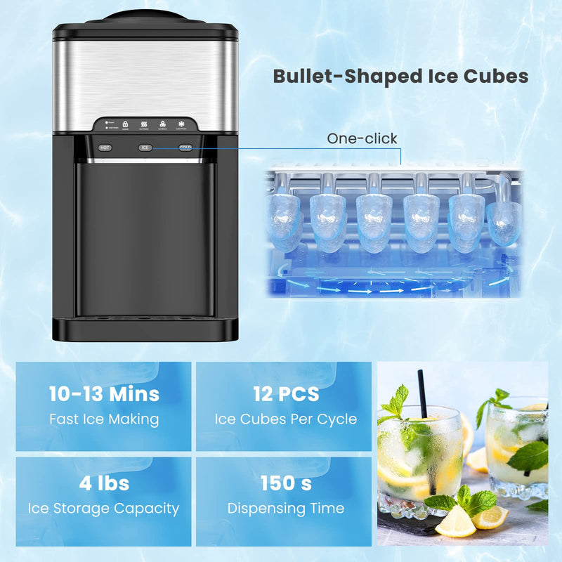 Load image into Gallery viewer, Countertop Water Cooler Dispenser with Ice Maker, 3 in 1 Top-Loading Hot &amp; Cold Water Dispenser 5 Gallon
