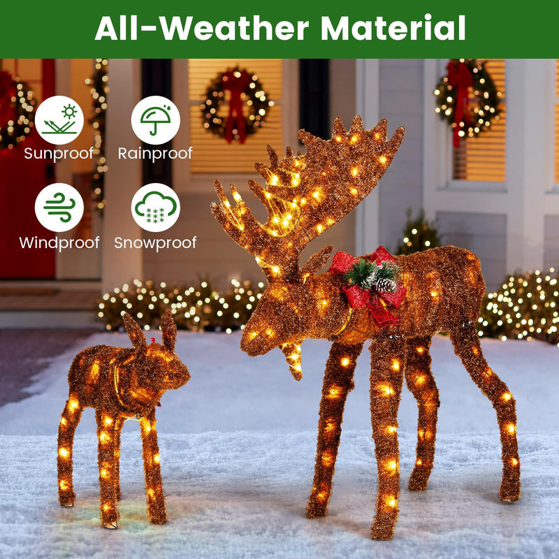 Load image into Gallery viewer, Goplus 2 Pieces Lighted Christmas Moose Family, Light-up Xmas Deer Decorations with 170 LED Lights
