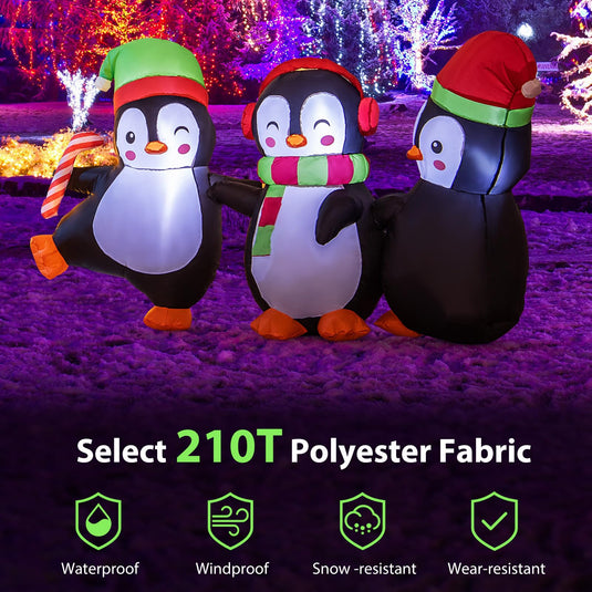 Goplus 6FT Christmas Inflatables, LED Lighted Xmas Inflatable Penguin Family Hand in Hand