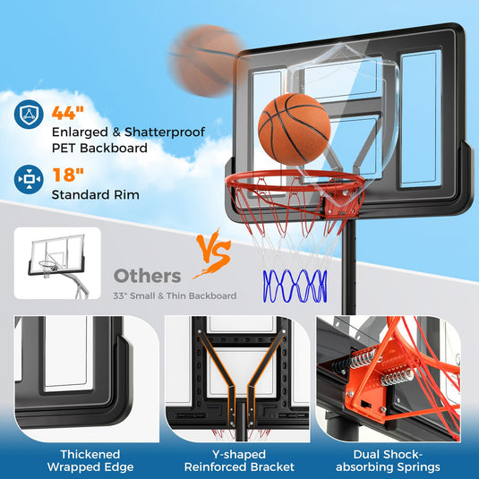 Goplus Portable Basketball Hoop, 10FT Height Adjustable Basketball Goal w/44‘’ Shatterproof Backboard