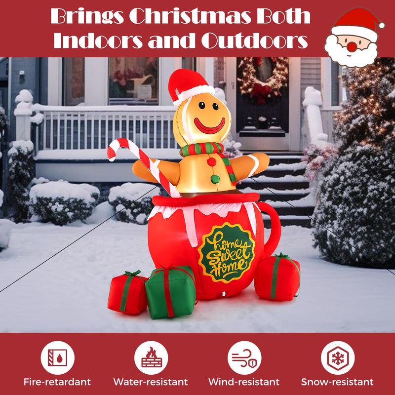 Load image into Gallery viewer, Goplus 7 Ft Christmas Inflatable, Blow up Pre-Lit Gingerbread Man in Mug with Gift Boxes &amp; Candy Cane
