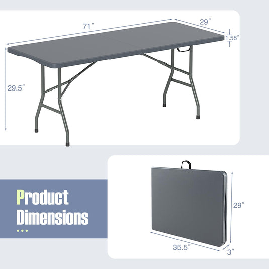 Goplus 6ft Plastic Folding Table, 350 LBS Outdoor Heavy Duty Folding Tables with HDPE Tabletop