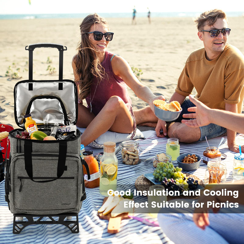 Load image into Gallery viewer, Goplus 50-Can Collapsible Rolling Cooler, 3-in-1 Portable Insulated Soft Cooler Bag w/Movable Wheels
