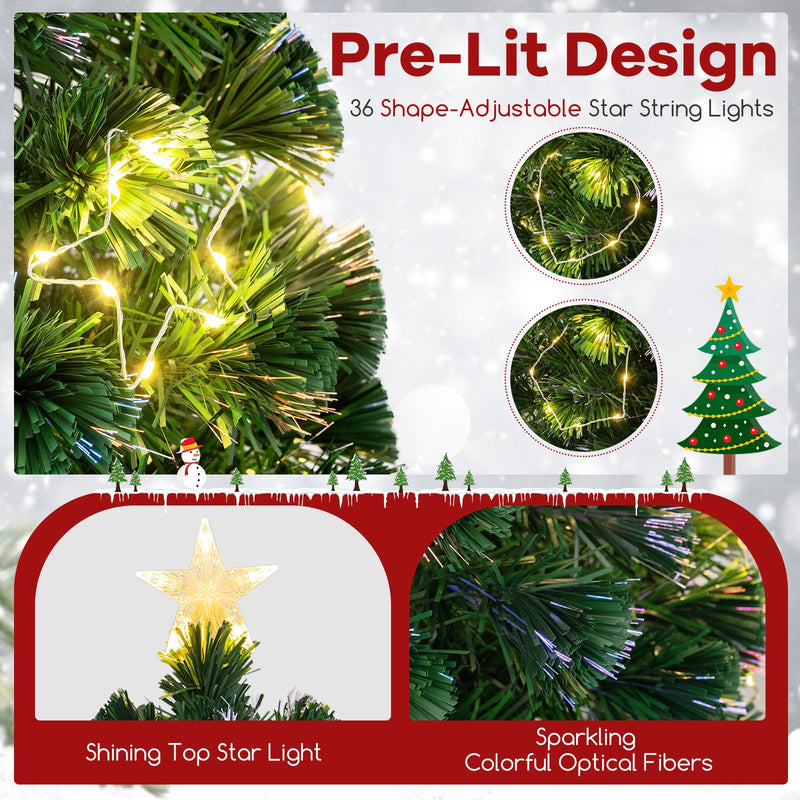 Load image into Gallery viewer, Goplus 6ft Pre-Lit Fiber Optic Christmas Tree, Top Star, 230 Branch Tips, Metal Stand, Office Home Decoration
