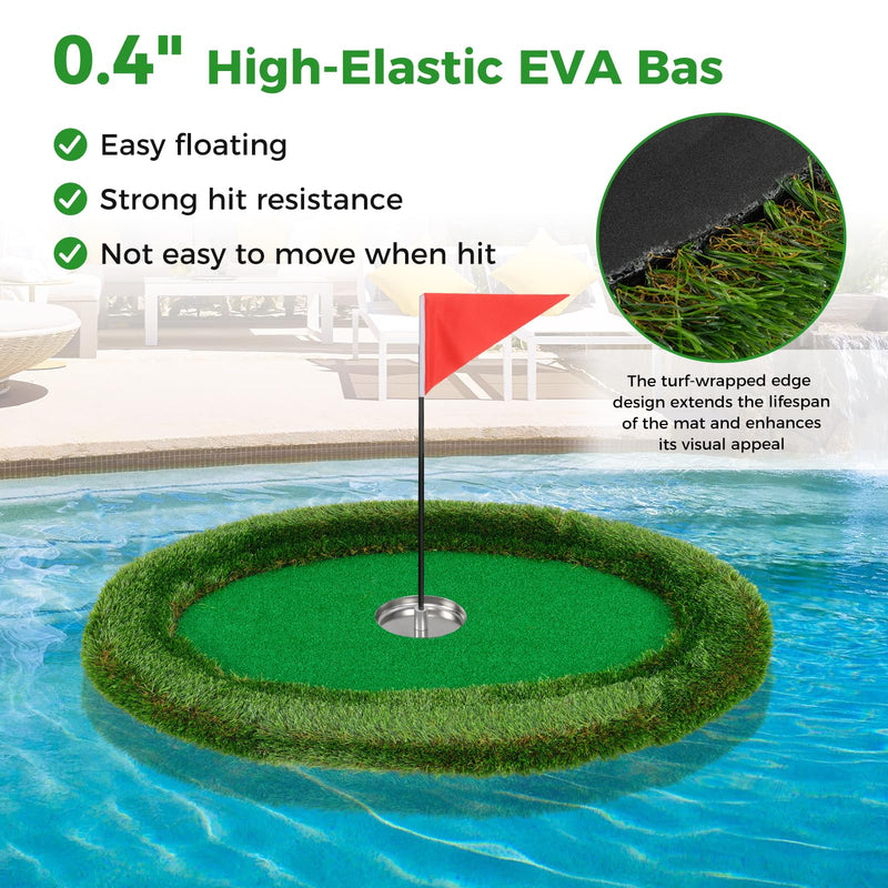 Load image into Gallery viewer, Goplus Floating Golf Green for Pool, Chipping Green Mat w/Hitting Mat, Golf Balls, Flag &amp; Tee, Oval, 37.5&quot; x 25.5&quot;
