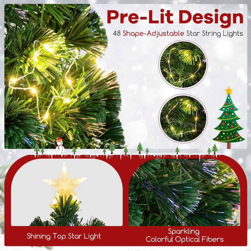 Load image into Gallery viewer, Goplus 7ft Pre-Lit Fiber Optic Christmas Tree, Artificial Lighted Xmas Tree with 48 Warm-White Shape-Adjustable Star String Lights
