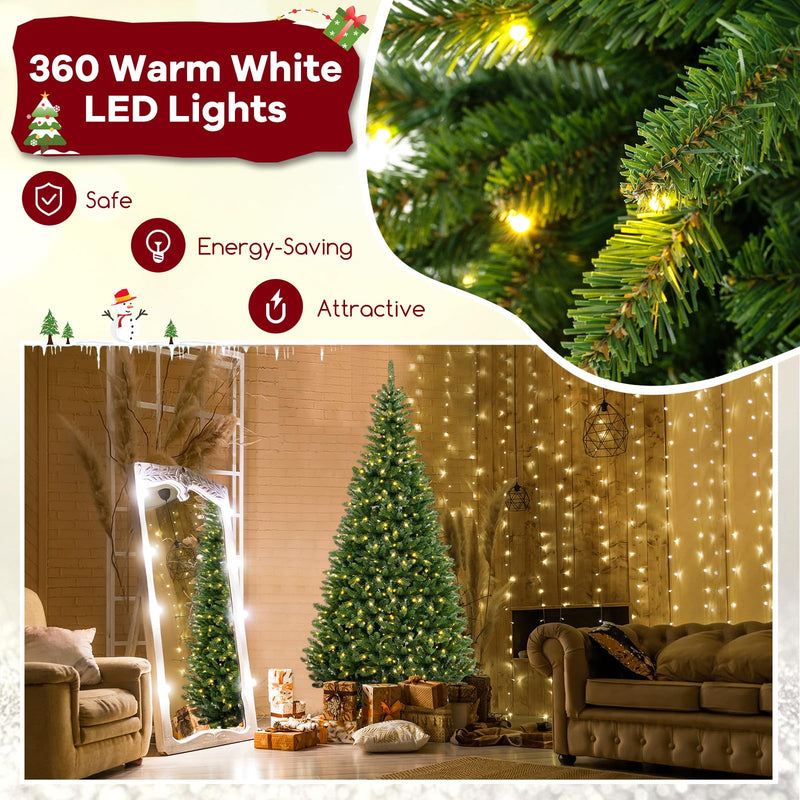 Load image into Gallery viewer, Goplus 8 FT 270° Pre-Lit Corner Christmas Tree for Wall, Artificial Hinged Xmas Tree with 360 Warm White LED Lights
