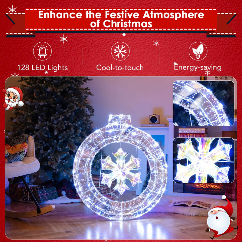 Load image into Gallery viewer, Goplus 33” Lighted Ornament with Snowflake, Pre-Lit Christmas Wreath with 128 Cold White LED Lights
