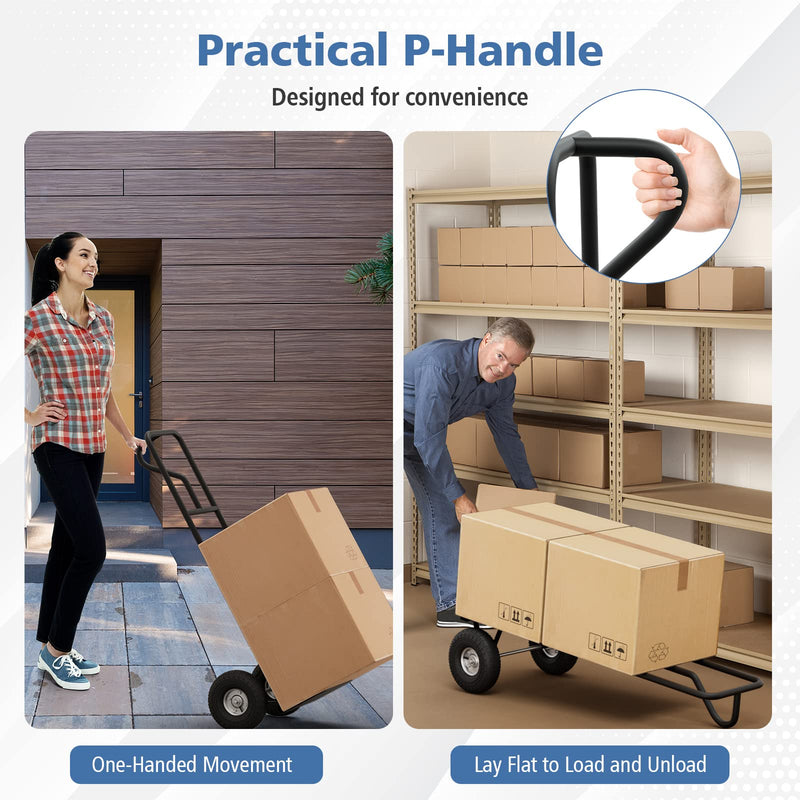 Load image into Gallery viewer, Goplus P-Handle Hand Truck, High Back Sack Barrow with 10&quot; Wheels, Built-in Double Bearings and Foldable Load Plate
