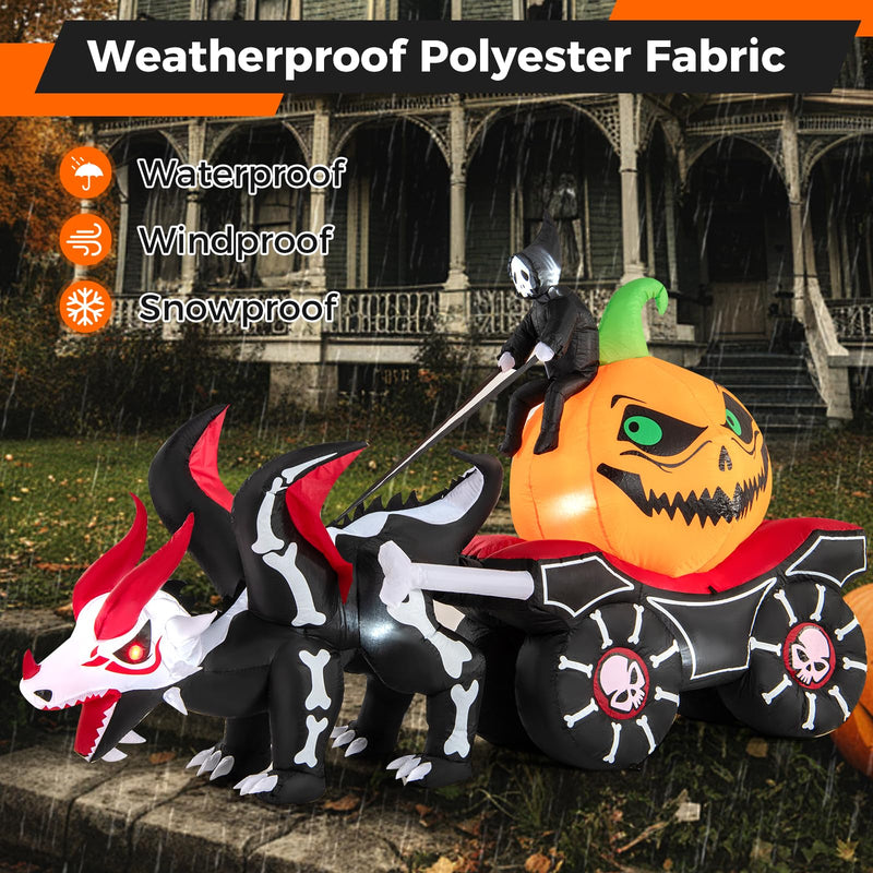 Load image into Gallery viewer, Goplus 9 FT Halloween Inflatable Outdoor Decoration, Blow up Grim Reaper Driving Pumpkin Carriage
