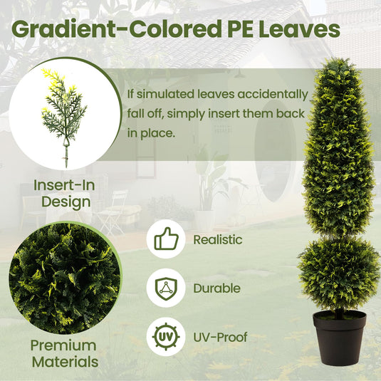 Goplus 4FT Artificial Boxwood Topiary Tree, Faux Potted Plants with Natural Vines