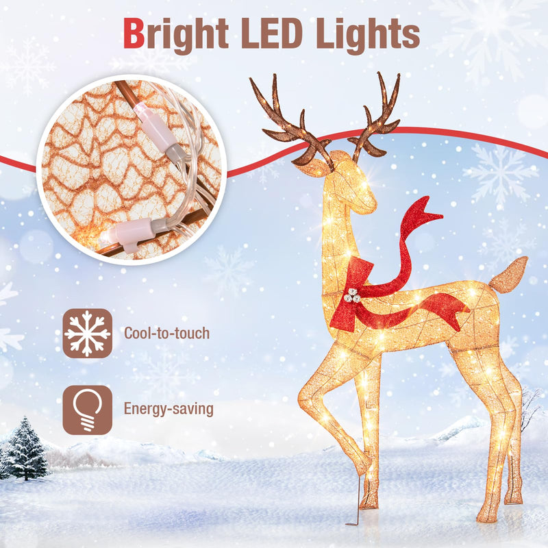 Load image into Gallery viewer, Goplus 3-Piece Large Lighted Christmas Reindeer Family, Light up Xmas Decorations w/440 LED Lights
