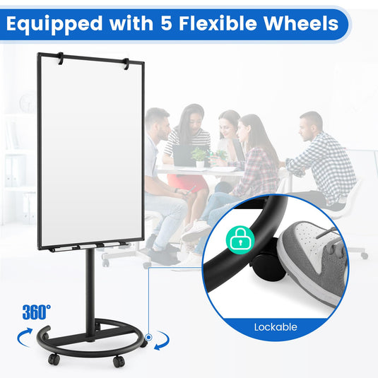 Goplus Mobile Whiteboard, 40¡± x 26¡± Height-Adjustable Dry Erase Board on Wheels