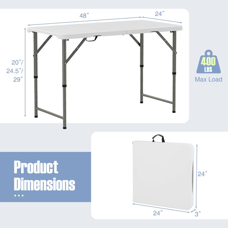 Load image into Gallery viewer, Goplus Portable 4 Foot Plastic Folding Table, 400 LBS Indoor Outdoor Heavy Duty Adjustable Folding Tables with HDPE Tabletop
