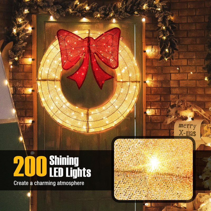 Load image into Gallery viewer, Goplus 48 Inch Pre-Lit Christmas Wreath, Indoor/Outdoor Xmas Decoration with 200 LED Lights
