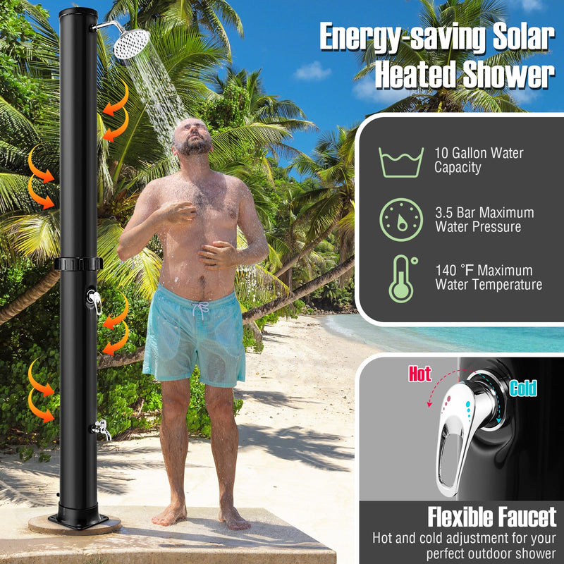 Load image into Gallery viewer, Goplus 10 Gallon Solar Heated Outdoor Shower, 7.2 FT Freestanding Garden Pool Shower with Rotating Shower Head
