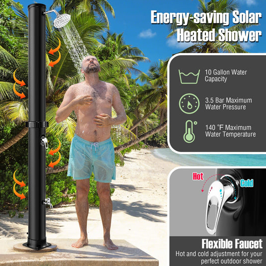 Goplus 10 Gallon Solar Heated Outdoor Shower 7.2 FT Freestanding Garden Pool Shower with Rotating Shower Head