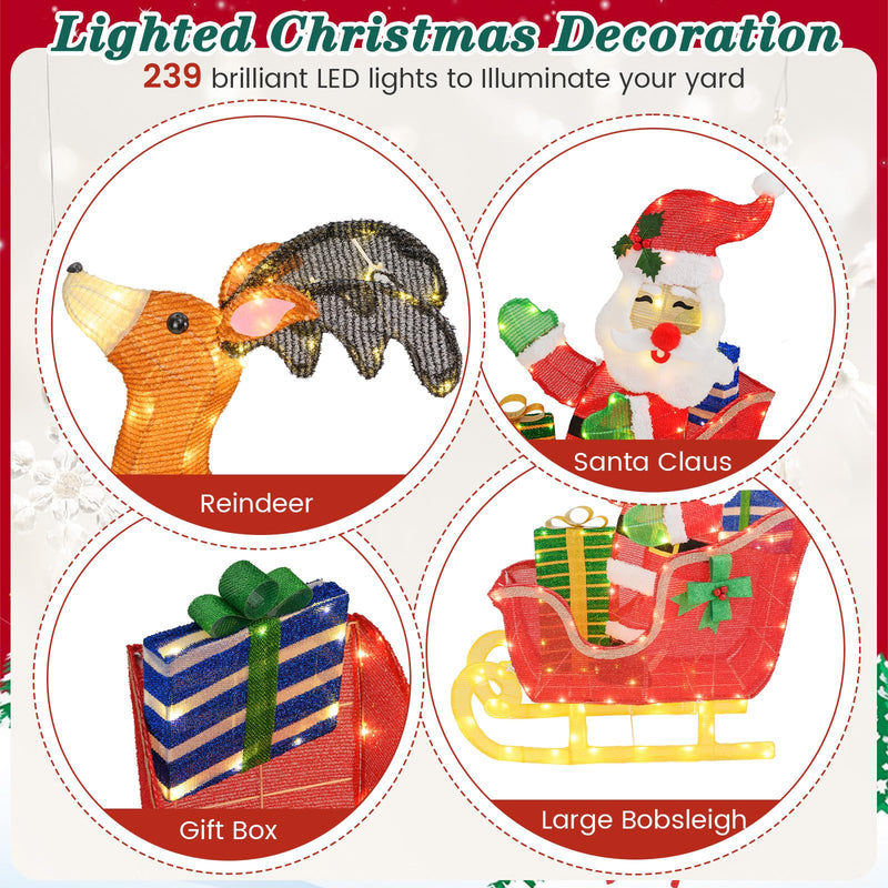 Load image into Gallery viewer, Goplus Lighted Christmas Santa Claus with Reindeer, Santa on Sleigh Decoration w/LED Lights
