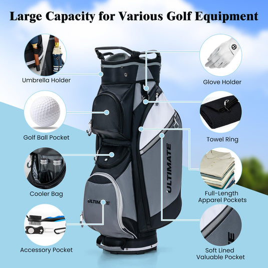 Goplus Golf Cart Bag with 14-Way Top Dividers, Golf Club Bag with 7 Zippered Pockets Including Cooler Bag