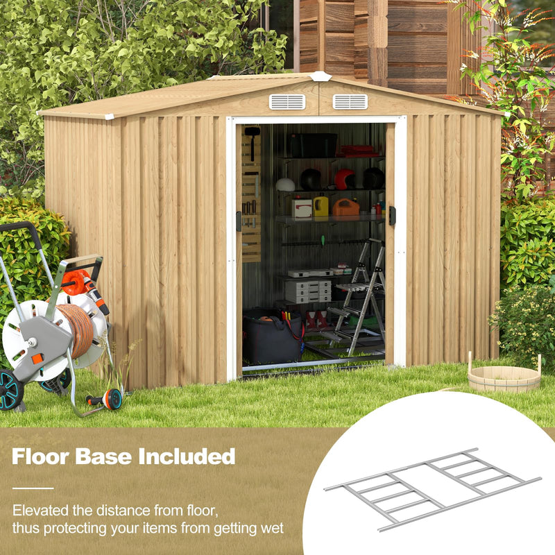 Load image into Gallery viewer, Goplus 8&#39; x 6&#39; Woodgrain Outdoor Storage Shed, Galvanized Metal Tool House Organizer w/Base Floor, 4 Vents
