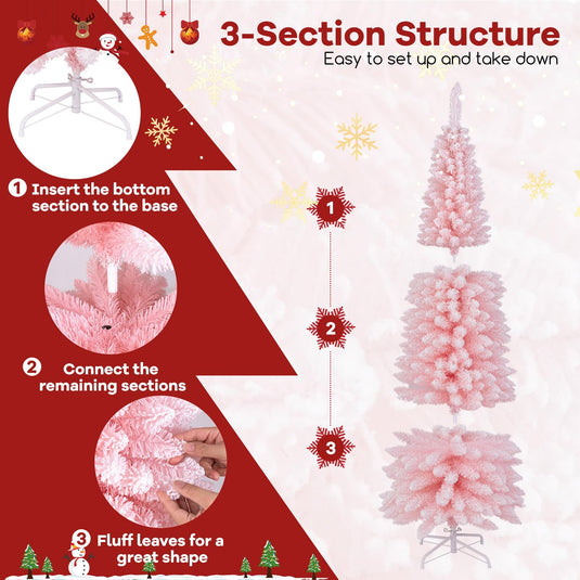 Goplus 7ft Pink Slim Pencil Christmas Tree, Artificial Unlit Skinny Xmas Full Tree with 635 Branch Tips