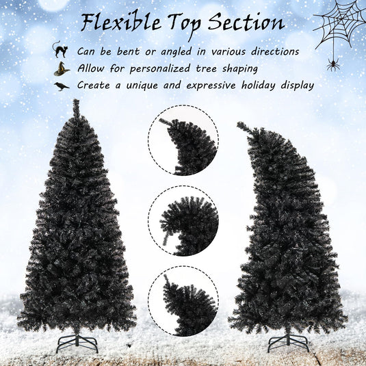 Goplus 6 FT Artificial Halloween Tree, Pre-Lit Black Christmas Tree with Bendable Top Section