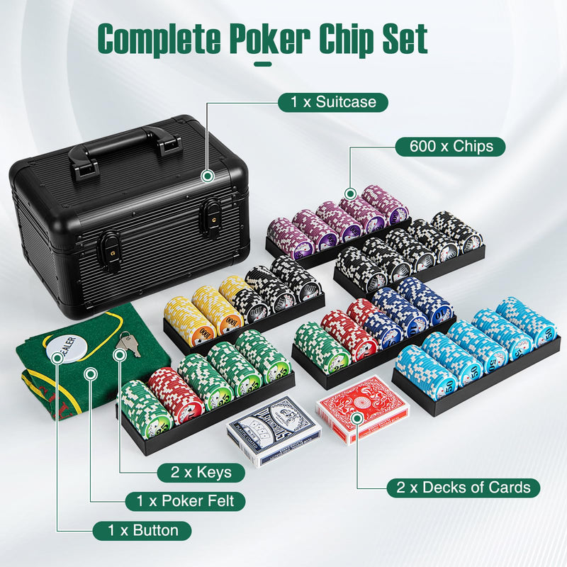 Load image into Gallery viewer, Goplus Poker Chip Set, Casino Poker Chips with 600 PCS Chips, 6 Decks Cards, Dealer Button
