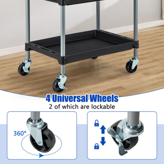 Goplus 3-Tier Rolling Tool Cart, Mobile Service Cart with Universal Lockable Wheels, Sponged Handle