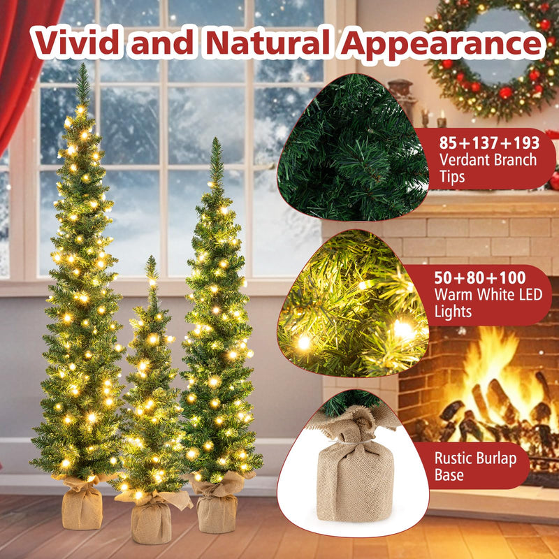 Load image into Gallery viewer, Goplus 3&#39; 4&#39; 5&#39; Pre-Lit Artificial Christmas Tree Set of 3
