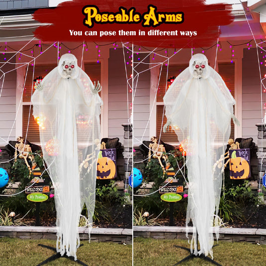 Goplus 8.3 FT Halloween Standing Angel, Poseable Halloween Animatronic Prop with Light up Eyes