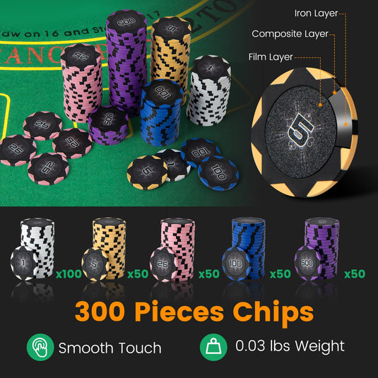 Goplus Poker Chip Set, 300 PCS 14 Gram Clay Poker Chips w/Case, Automatic Card Shuffler