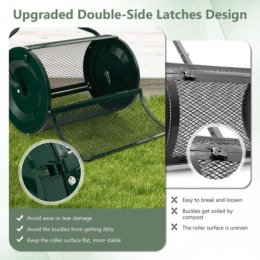 Goplus 24 inch Compost Spreader for Lawn, Lightweight Metal Mesh Lawn Roller Double Side Latches for Topdressing & Seedling