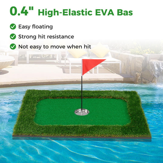 Goplus Floating Golf Green for Pool, Chipping Green Mat w/Hitting Mat, Golf Balls, Flag & Tee, Rectangle, 35.5" x 23.5"