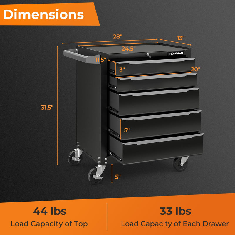 Load image into Gallery viewer, Goplus Rolling Steel Tool Chest, 5-Drawer Tool Storage Cabinet with Hanging Holes
