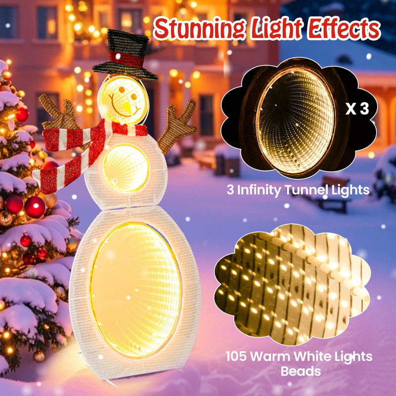 Load image into Gallery viewer, Goplus 2.6 FT Lighted Christmas Decoration, Pre-Lit 2D Snowman with 3 Infinity Mirror Lights
