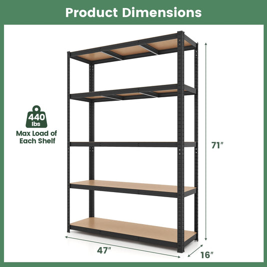 Goplus 5 Tier Adjustable Garage Shelving Unit, 2200 lbs Max Load, 47”W x 16”D x 71”H Multipurpose Organizing Shelf