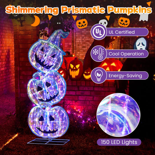 Goplus 3.4 Ft Halloween Decorations, Light up Stacked Pumpkins with 150 LED Lights